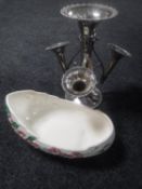 A plated four way epergne and a Maling bowl