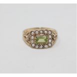 A 9ct gold peridot and pearl ring,