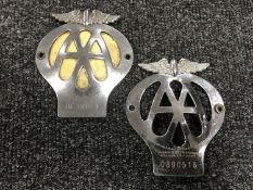 Two early 20th century AA badges