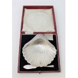 A cased silver oyster dish and knife, George Howson,