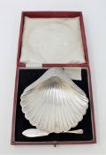 A cased silver oyster dish and knife, George Howson,