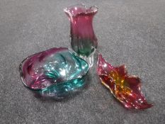 A Venetian glass vase together with two bowls
