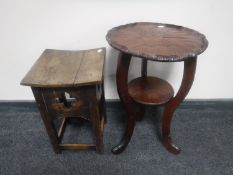 An oak Arts and Crafts plant stand and one other