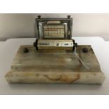 An onyx desk stand and a silver plated desk calendar