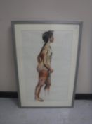 Donald James White : Full length nude study of female, colour chalks, signed with initials,
