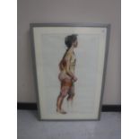 Donald James White : Full length nude study of female, colour chalks, signed with initials,