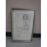 Donald James White : Valerie, pencil and ink, 23 cm x 41 cm, framed.