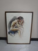 Donald James White : Nude study of Karen seated, colour chalks, signed, dated 31/3/87,