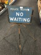 A 20th century Police No Waiting Notice on wrought iron stand