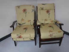 Two mid 20th century Parker Knoll armchairs in floral fabric