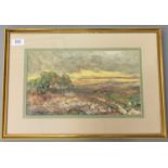 Victor Noble Rainbird : Moorland landscape with heather, watercolour, signed, 19 cm x 32 cm, framed.