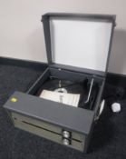 A vintage Fidelity table top record player with BSR deck CONDITION REPORT: Has been