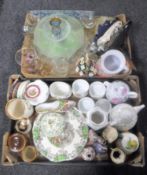 Two boxes of assorted china, glassware, beaded purse,