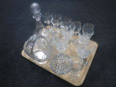 A tray of lead crystal glass ware - decanter, glasses,
