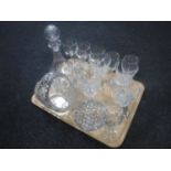 A tray of lead crystal glass ware - decanter, glasses,