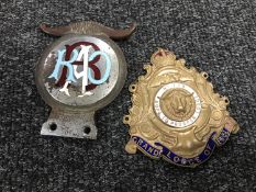 An early 20th century Royal Antediluvian Order of Buffaloes enamelled car badge,