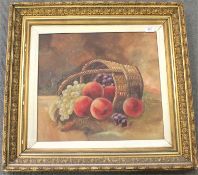 Early Twentieth Century English School : Still life with mixed fruit and a basket, oil on canvas,