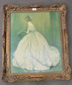 Twentieth Century School : Portrait of a lady in a long blue dress,