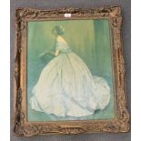 Twentieth Century School : Portrait of a lady in a long blue dress,