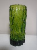 A Whitefriars Geoffrey Baxter designed cylindrical bark vase, green,