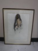 Donald James White : Ann, charcoal with colour chalks, 38 cm x 52 cm, framed.