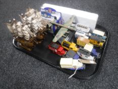 A tray of boxed and unboxed die cast vehicles, Lancaster Dam Buster on stand,