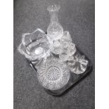 A tray of assorted glass and lead crystal - Stewart Crystal vase,