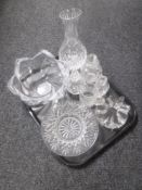 A tray of assorted glass and lead crystal - Stewart Crystal vase,