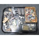 A tray containing a quantity of mid 20th century hand-painted lead figures and farm animals
