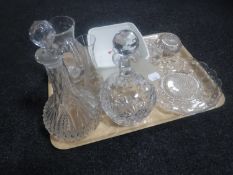 A tray of assorted glass ware - lead crystal decanter, water jug,