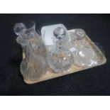 A tray of assorted glass ware - lead crystal decanter, water jug,