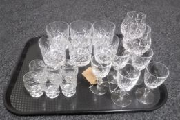 A tray of nineteen assorted glass and lead crystal drinking glasses