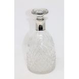 A cut glass decanter with silver collar, Birmingham 1926,