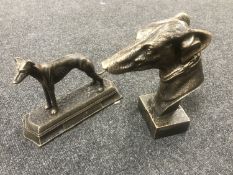 Two cast iron greyhound figures
