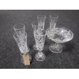Six Edinburgh Crystal champagne flutes and a comport (7)