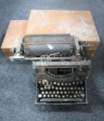 Two wooden artist's box and an Underwood typewriter