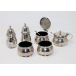 A Lindisfarne silver six-piece cruet set, Reid & Sons Ltd, Birmingham 1962 and 1963,