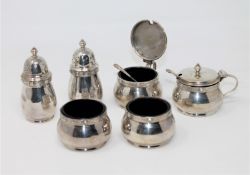 A Lindisfarne silver six-piece cruet set, Reid & Sons Ltd, Birmingham 1962 and 1963,