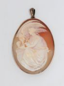 A gold mounted cameo brooch depicting Leda and the Swan