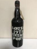 One bottle of port - Souza 1978 vintage CONDITION REPORT: Some leakages.