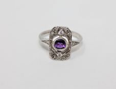 A 9ct gold amethyst and diamond set Art Deco style ring,