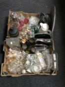 Two boxes of glass ware, stainless steel,