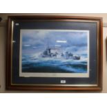 A framed signed Robert Taylor print of HMS Kelly