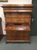 A 19th century continental mahogany secretaire chest,