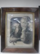 An antique rosewood framed black and white engraving - Looking Out