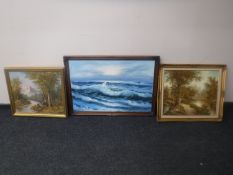 Three 20th century framed oils - W. Duncan landscape, Winston seascape and a C.
