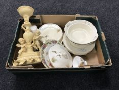 A box of Meakin dinner ware, wall plate,