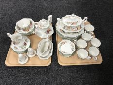 Two trays of English fruit pattern tea and dinner service