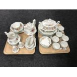 Two trays of English fruit pattern tea and dinner service