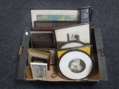 A box of framed antiquarian prints,